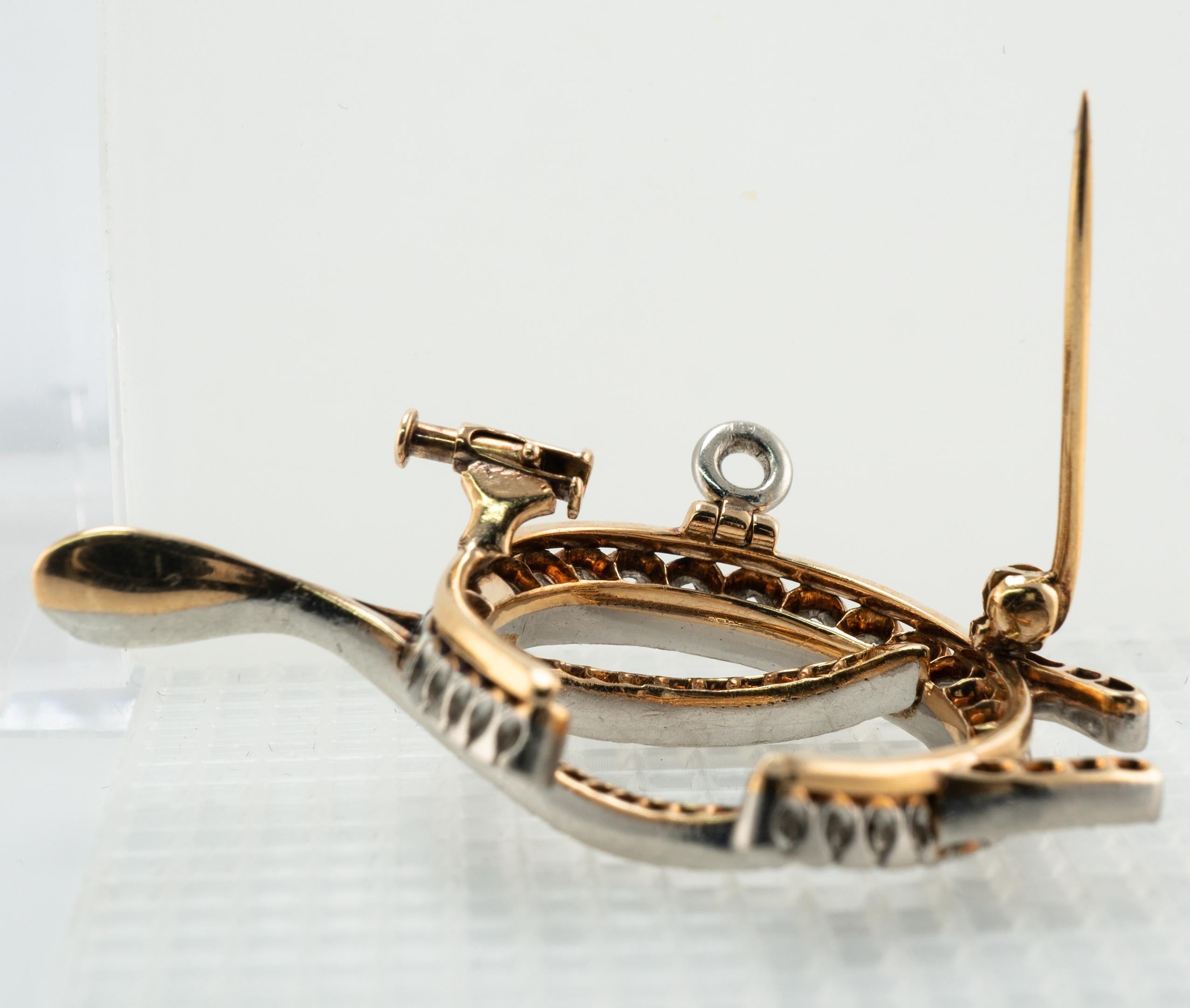 Edwardian Old Mine Diamond Wishbone Brooch Pin Pendant 14K Gold For Sale 5