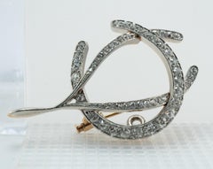 Edwardian Old Mine Diamond Wishbone Brooch Pin Pendant 14K Gold