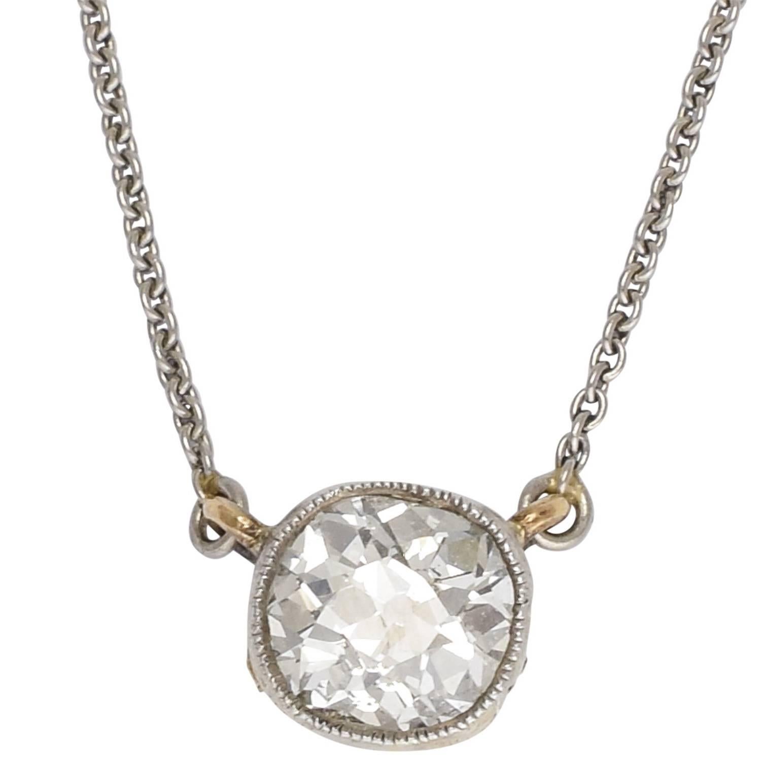 Edwardian One Carat Old Mine Cut Diamond Millegrain Pendant