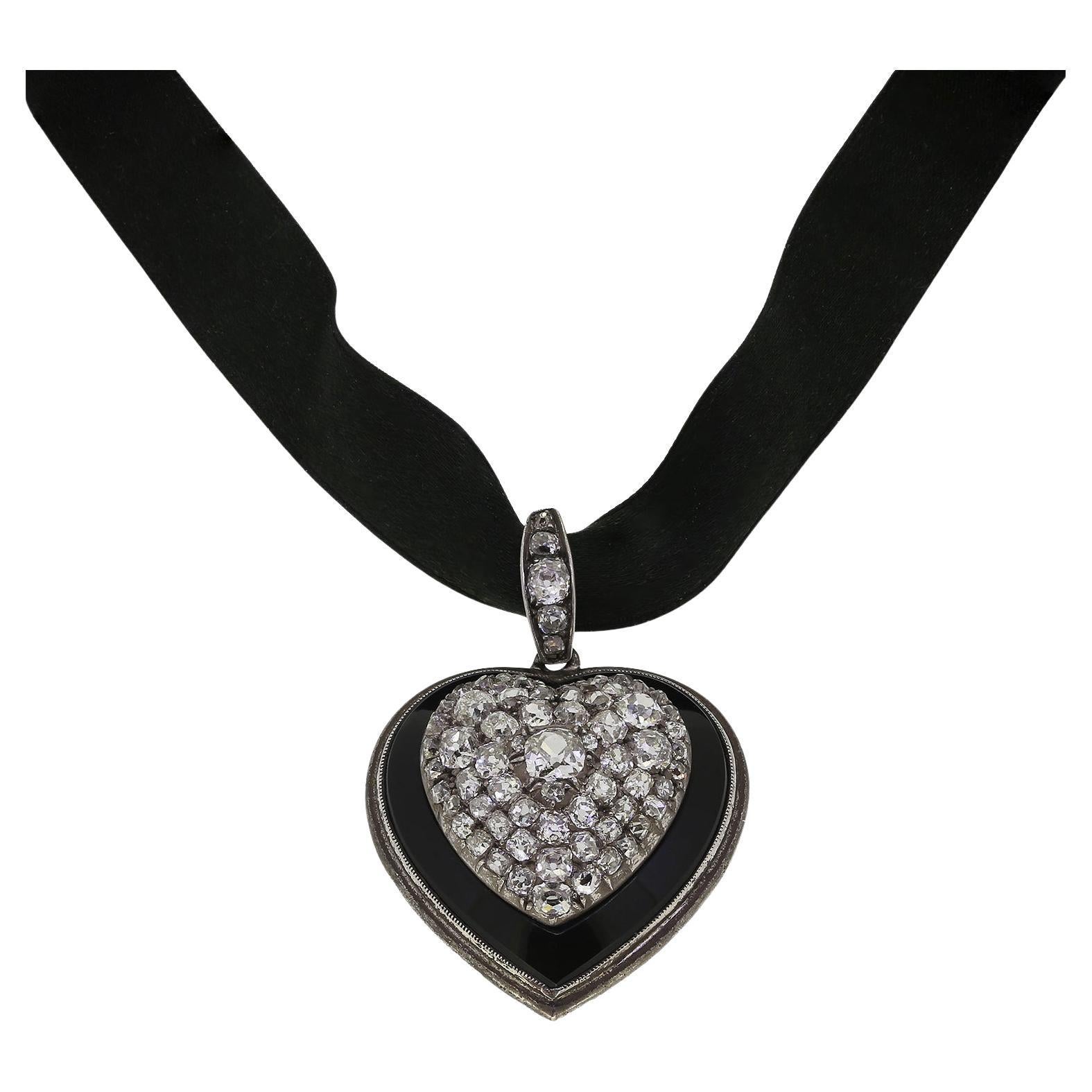 Collana girocollo con cuore in onice e diamanti di epoca edoardiana in vendita