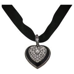 Collana girocollo con cuore in onice e diamanti di epoca edoardiana