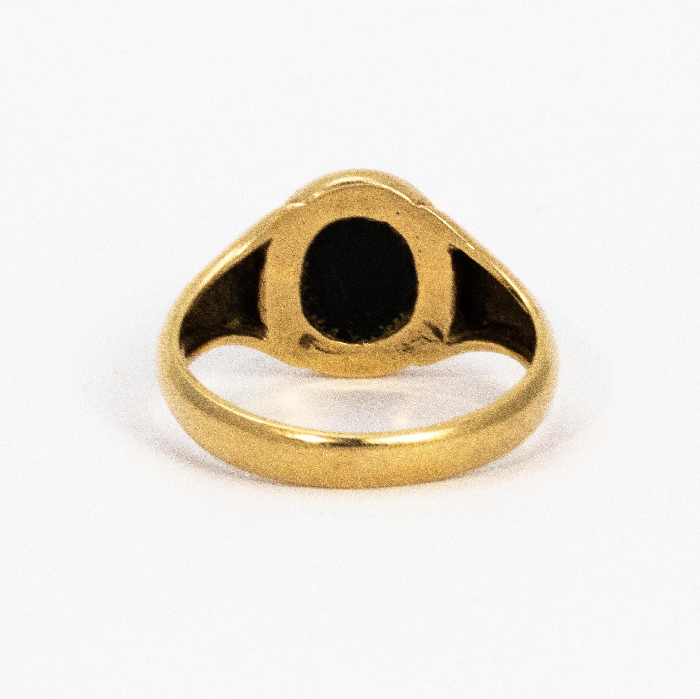 Women's or Men's Edwardian Onyx and Gold Signet Ring