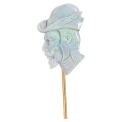 Edwardian Opal 14 Karat Gold Carved Cameo Derby Stickpin