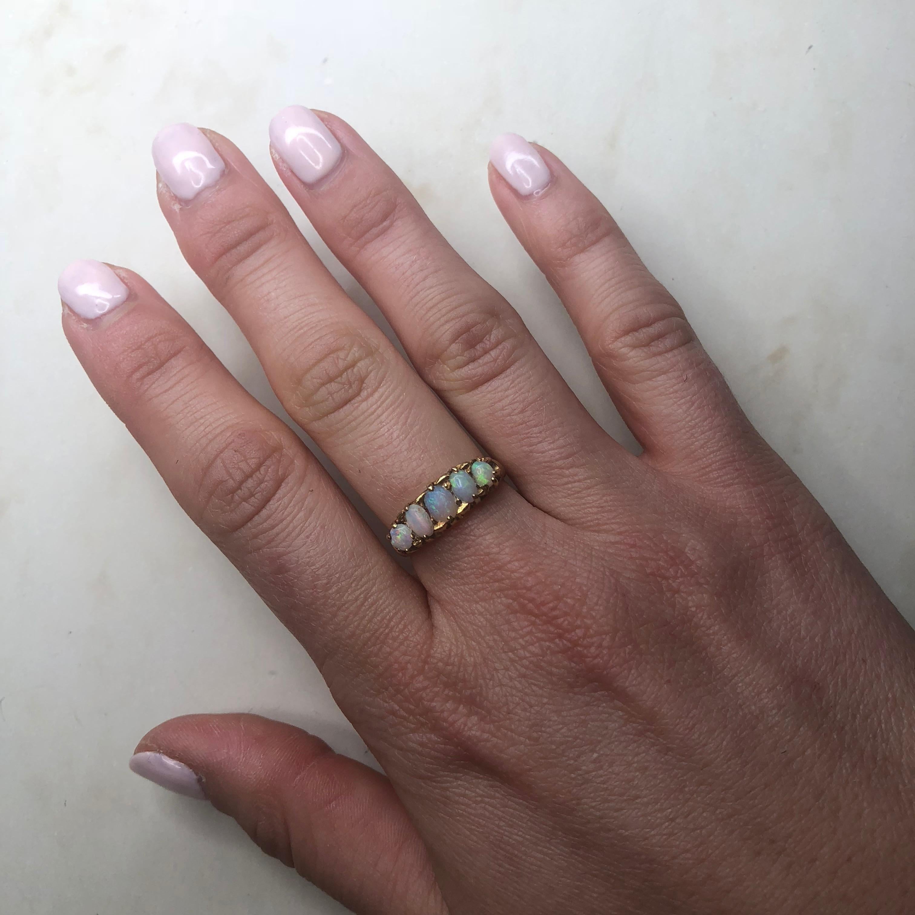 Edwardian Opal and 18 Carat Gold Five-Stone Ring 2