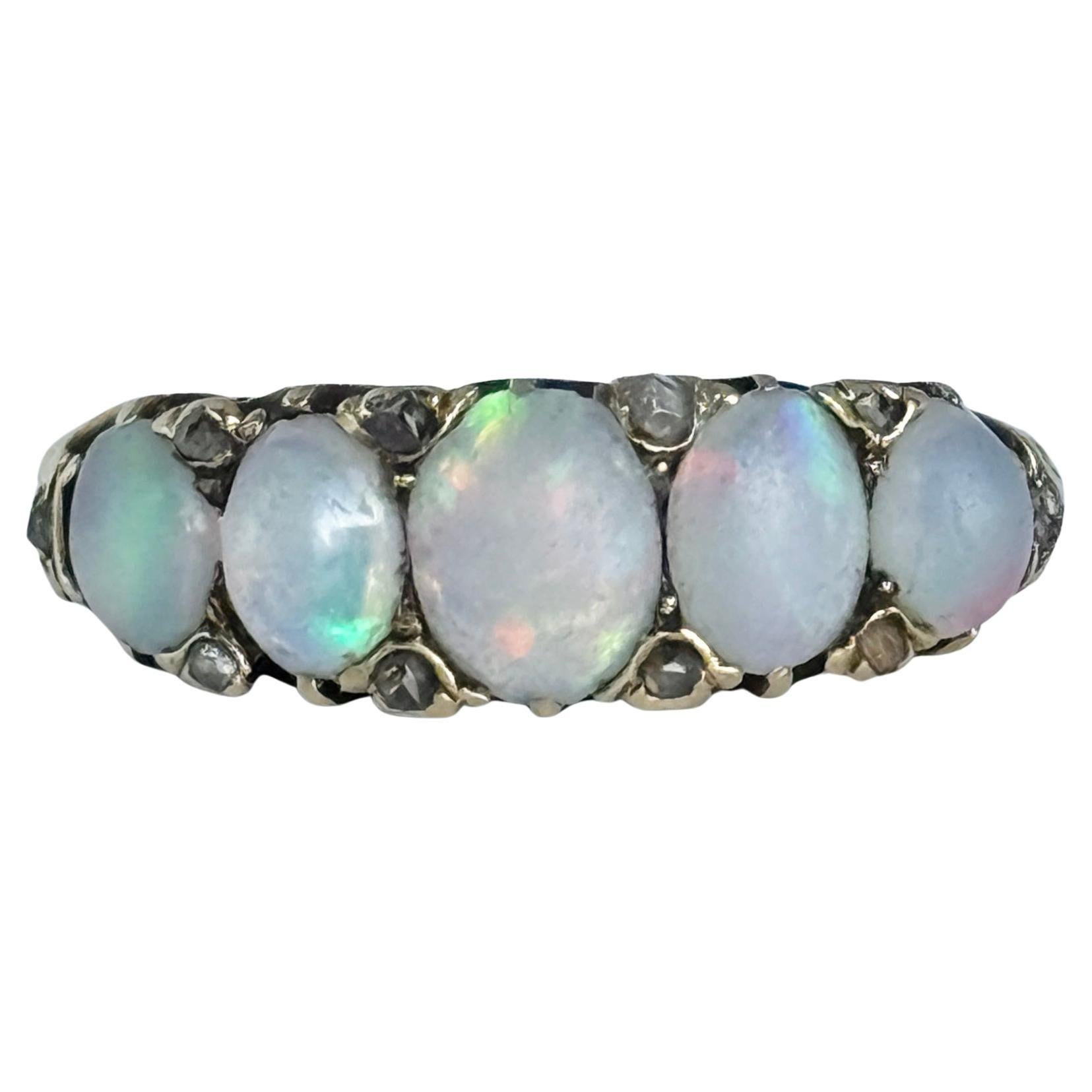 Edwardian Opal and 18 Carat Gold Five-Stone Ring For Sale