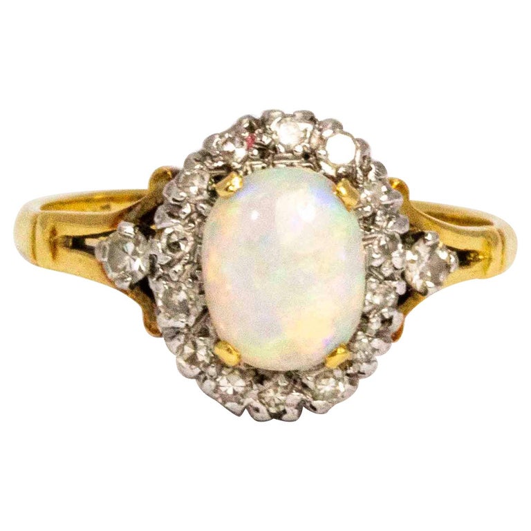 Edwardian Opal and Diamond 18 Carat Gold Cluster Ring at 1stDibs