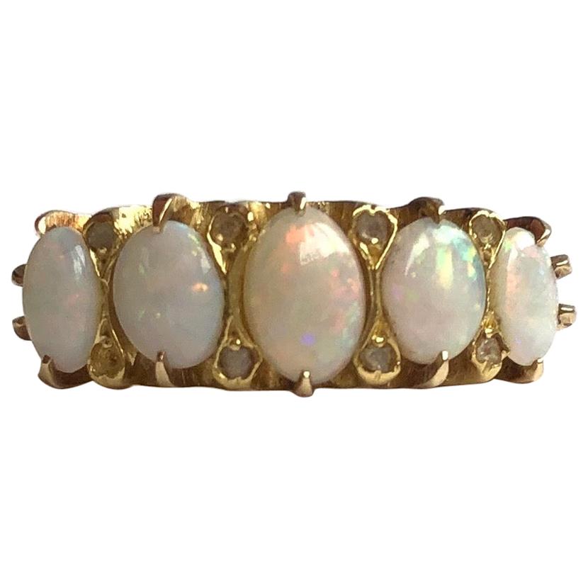 Edwardian Opal and Diamond 18 Carat Gold Five-Stone Ring