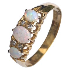 Antique Edwardian Opal and Diamond 18 Carat Gold Three-Stone Ring