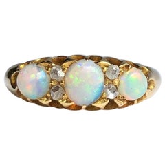 Antique Edwardian Opal and Diamond 18 Carat Gold Three-Stone Ring
