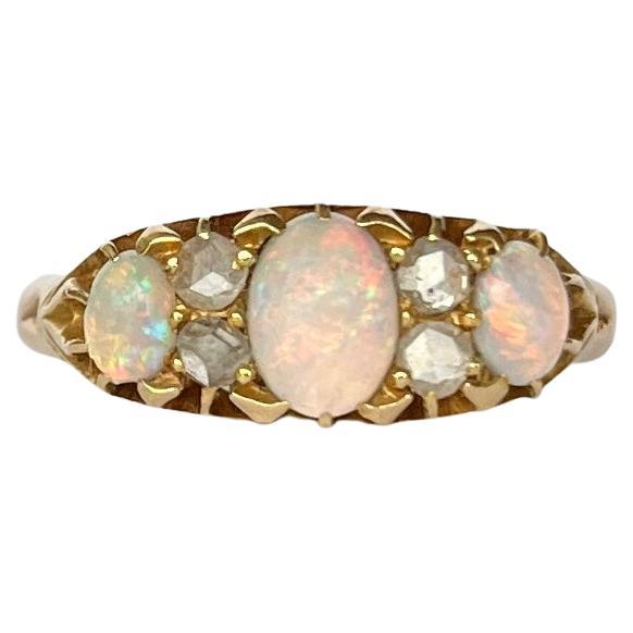 Edwardian Opal Diamond Three-Stone Ring at 1stDibs