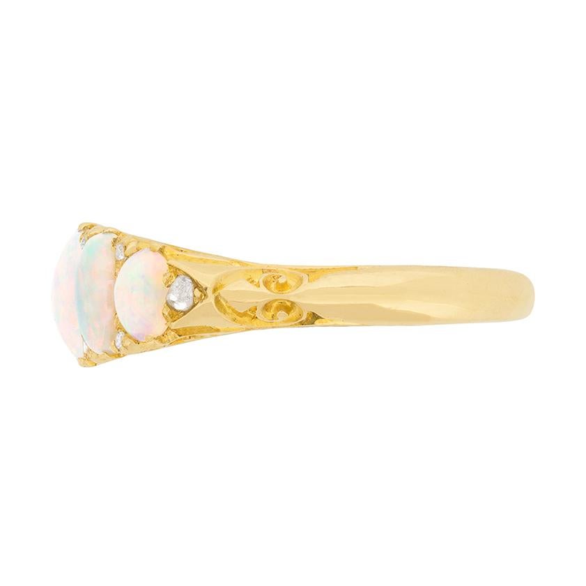 Edwardian Opal and Diamond Carved Shank Ring, circa 1902 In Excellent Condition In London, GB