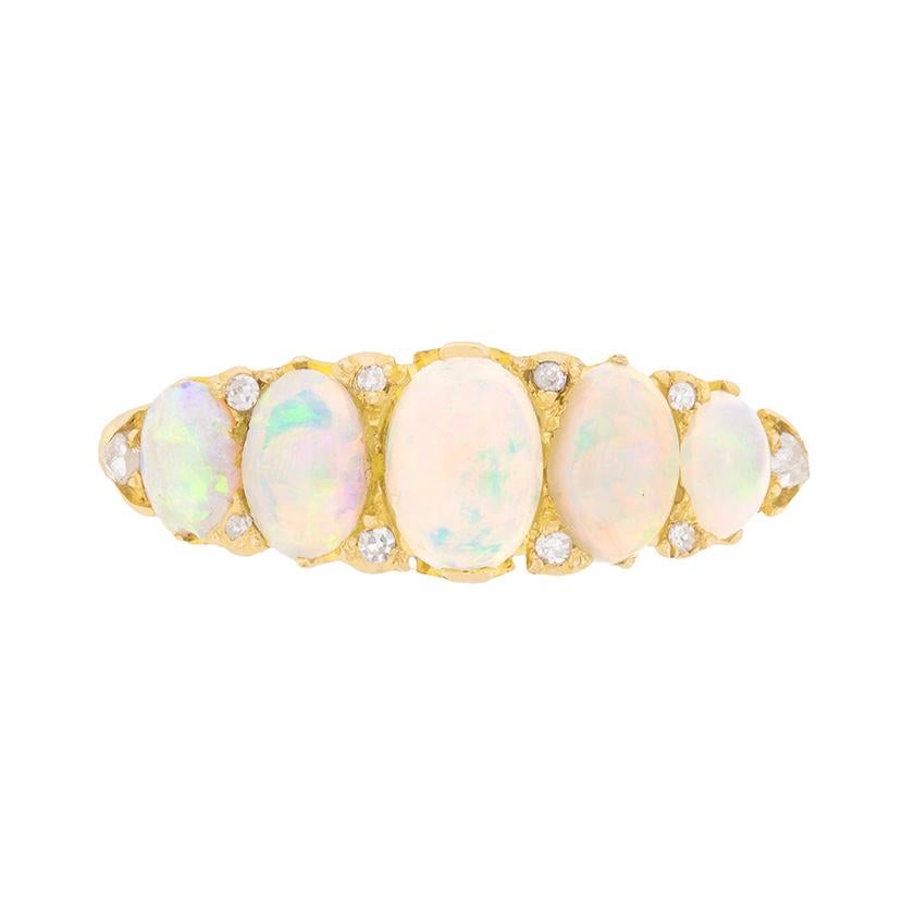 Edwardian Opal and Diamond Carved Shank Ring, circa 1902