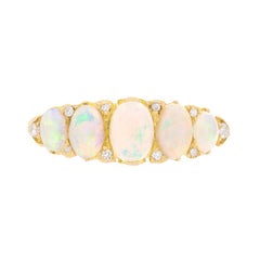 Edwardian Opal and Diamond Carved Shank Ring, circa 1902