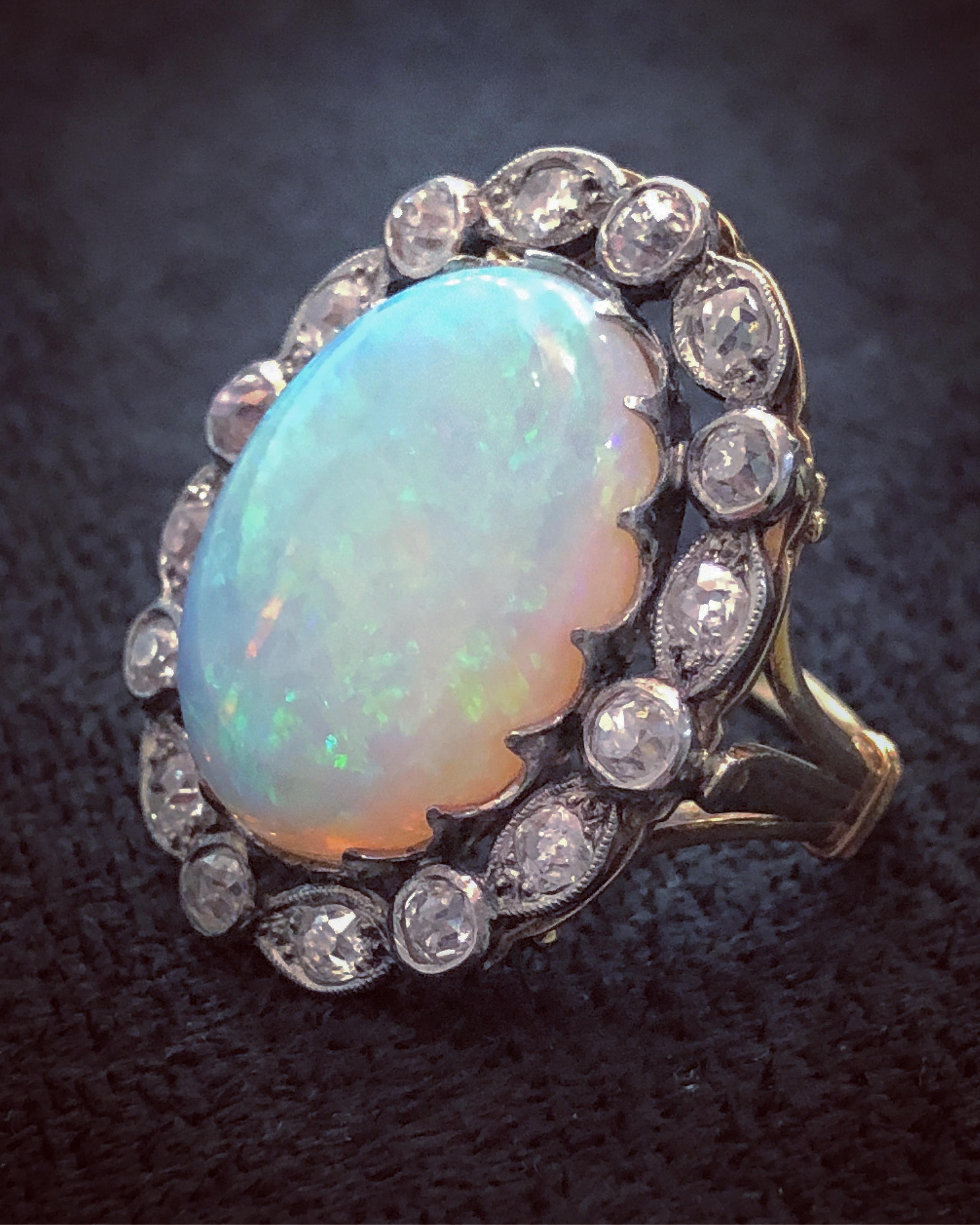 Edwardian Opal and Diamond Cluster Ring, circa 1910 In Excellent Condition For Sale In London, GB