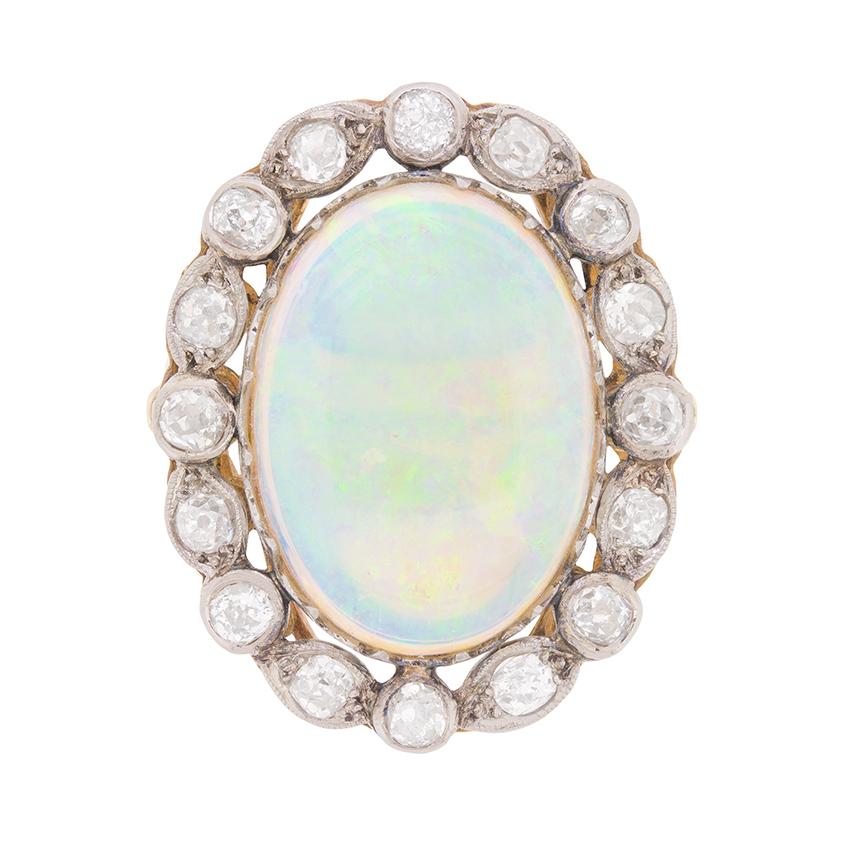 Edwardian Opal and Diamond Cluster Ring, circa 1910 For Sale