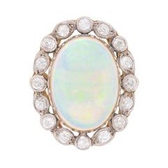 Antique Edwardian Opal and Diamond Cluster Ring, circa 1910