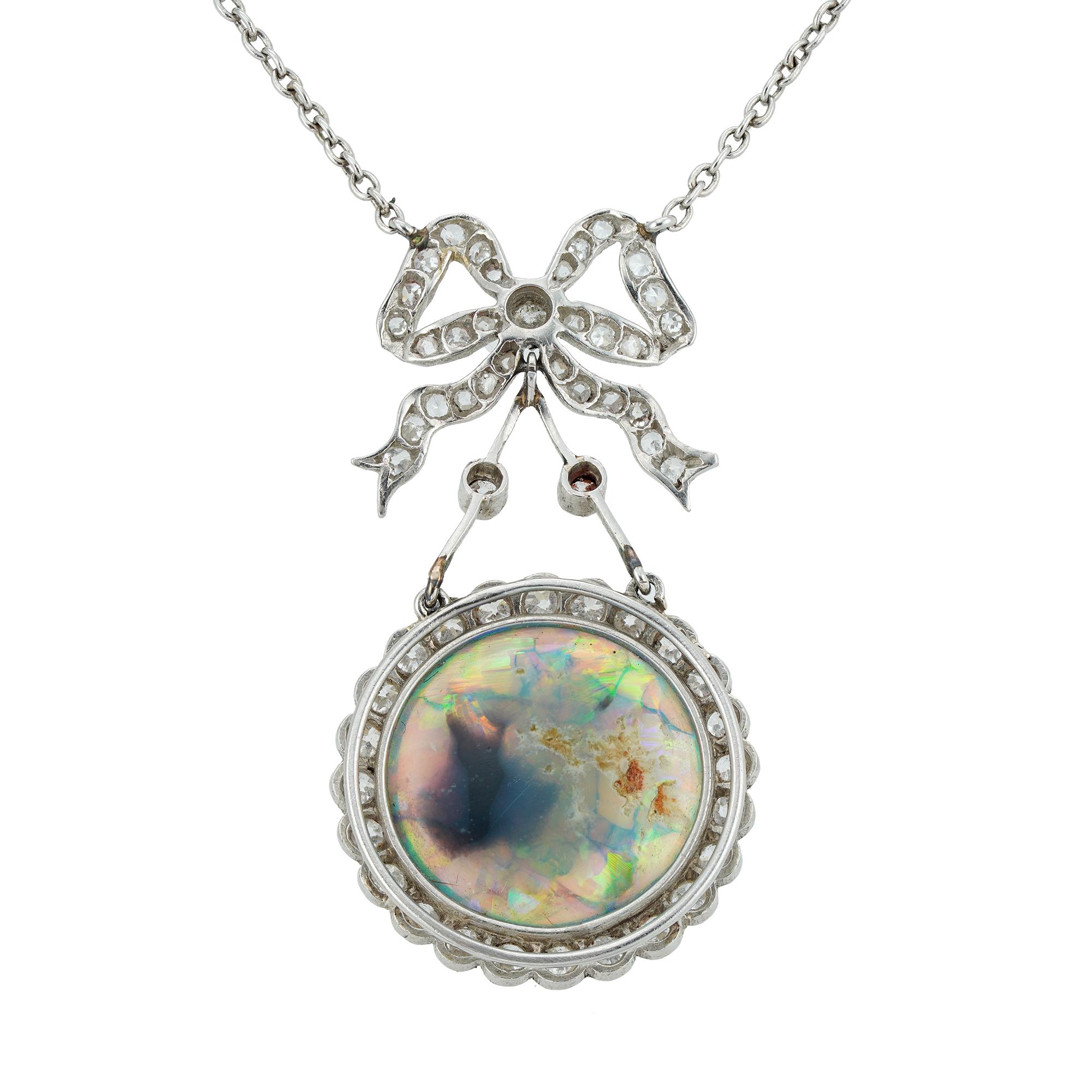 Edwardian Opal and Diamond Pendant For Sale 1