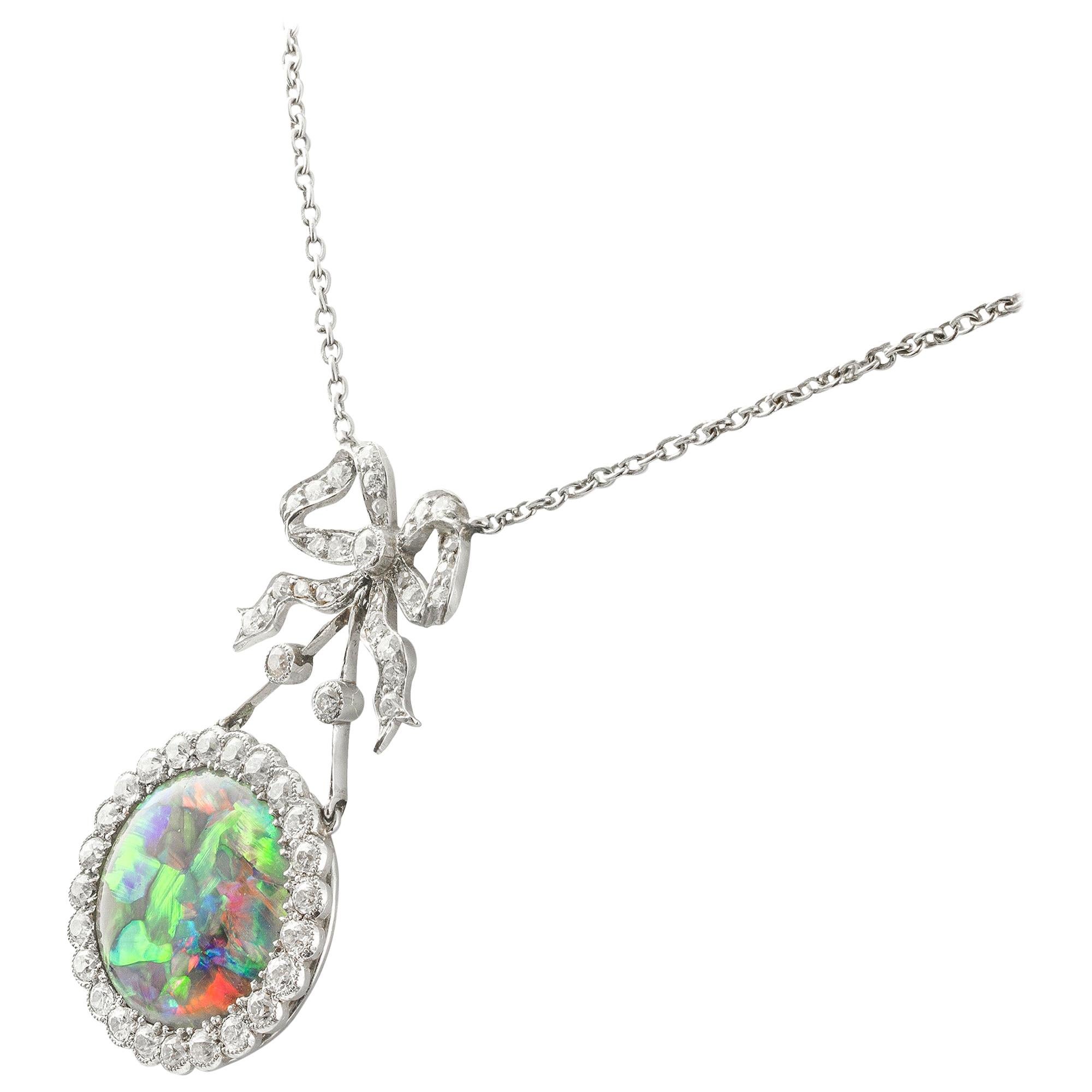 Edwardian Opal and Diamond Pendant For Sale