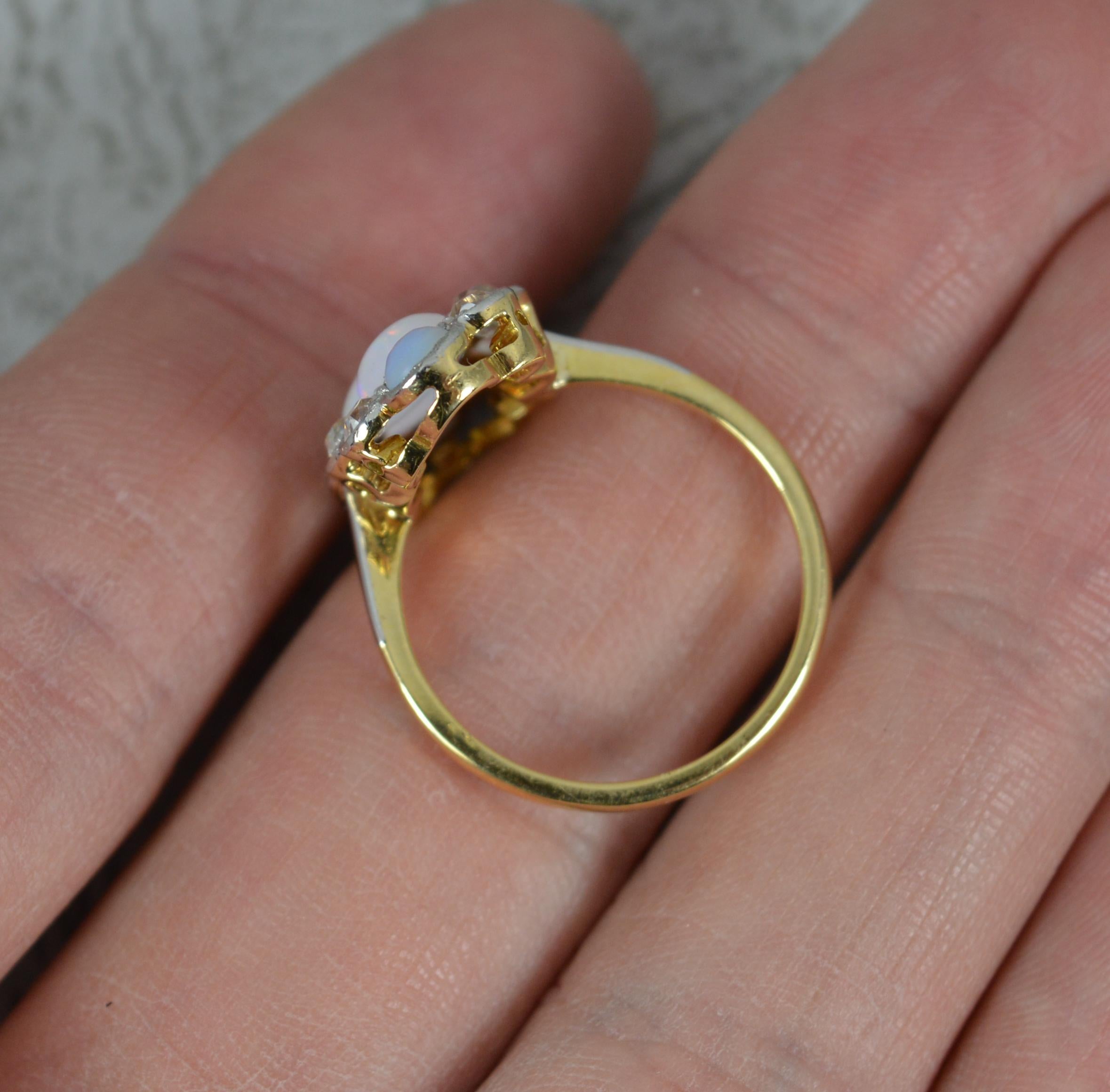 Edwardian Opal and Old Cut Diamond 18ct Gold Platinum Panel Cluster Ring In Excellent Condition In St Helens, GB