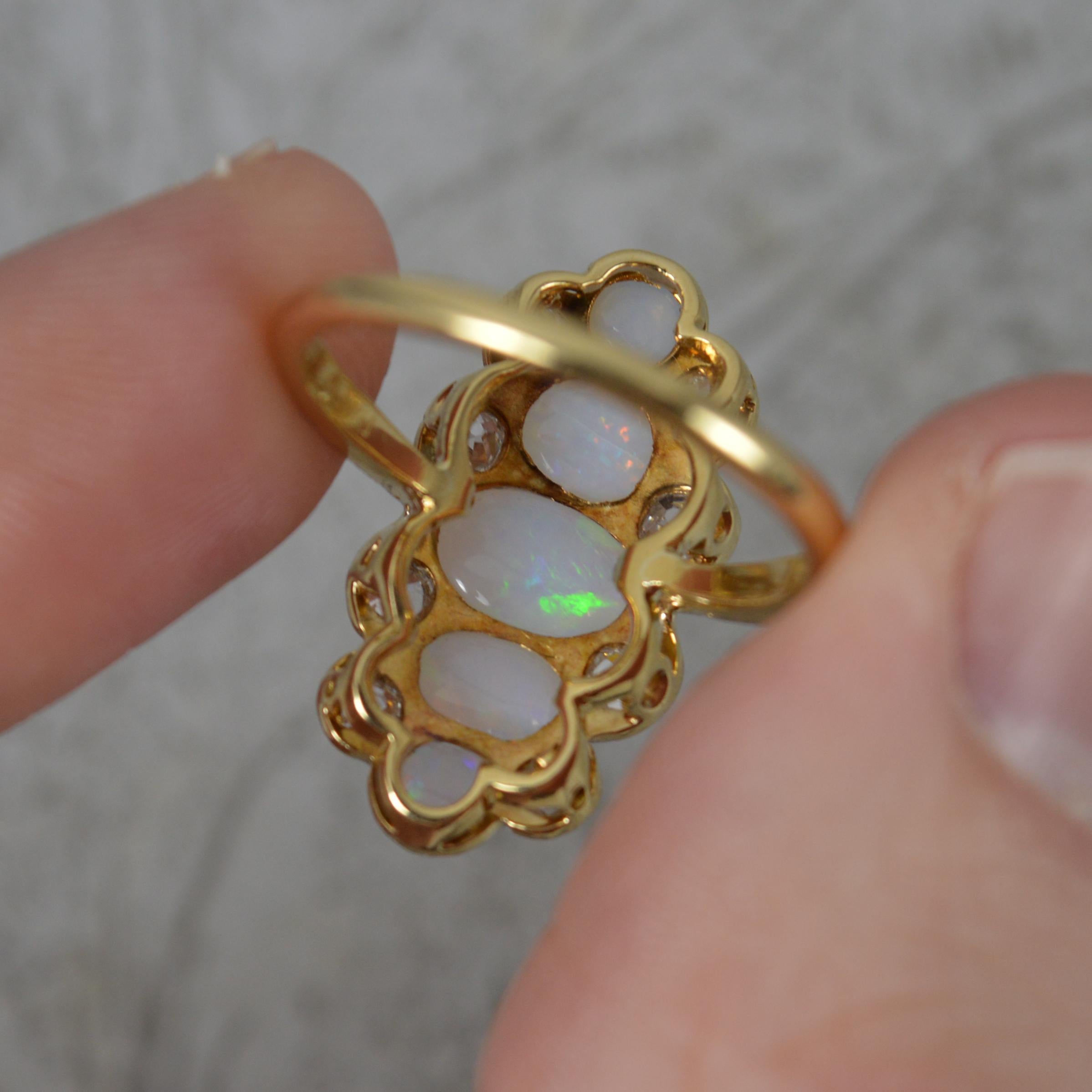 Women's Edwardian Opal and Old Cut Diamond 18ct Gold Platinum Panel Cluster Ring
