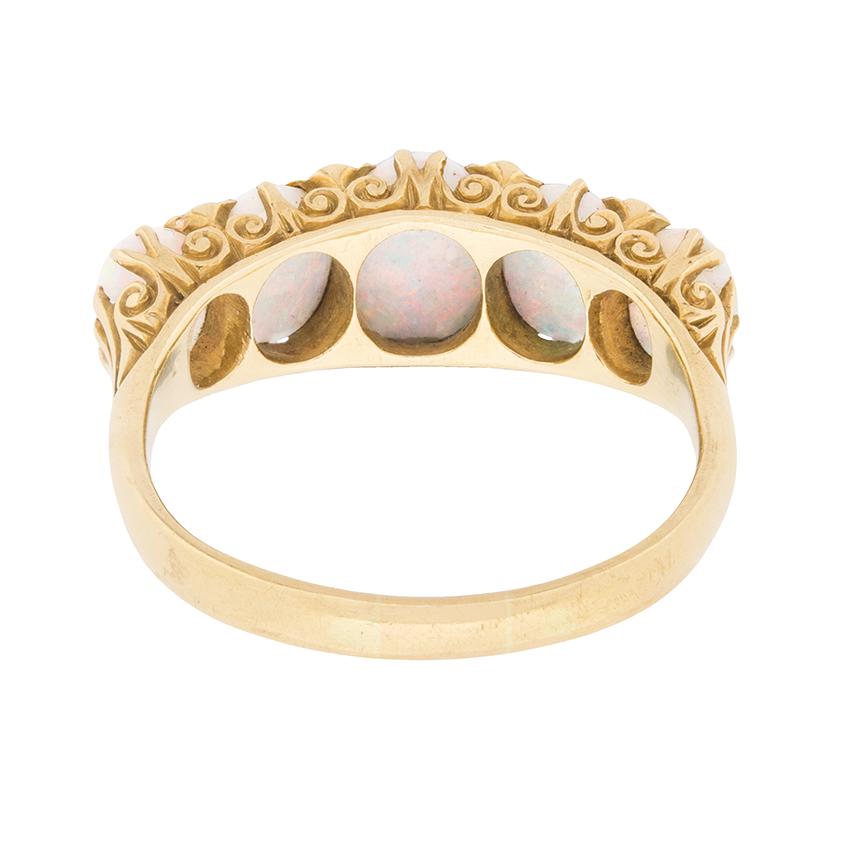 Edwardian Opal and Rose Cut Diamond Five-Stone Ring, circa 1900s In Good Condition In London, GB