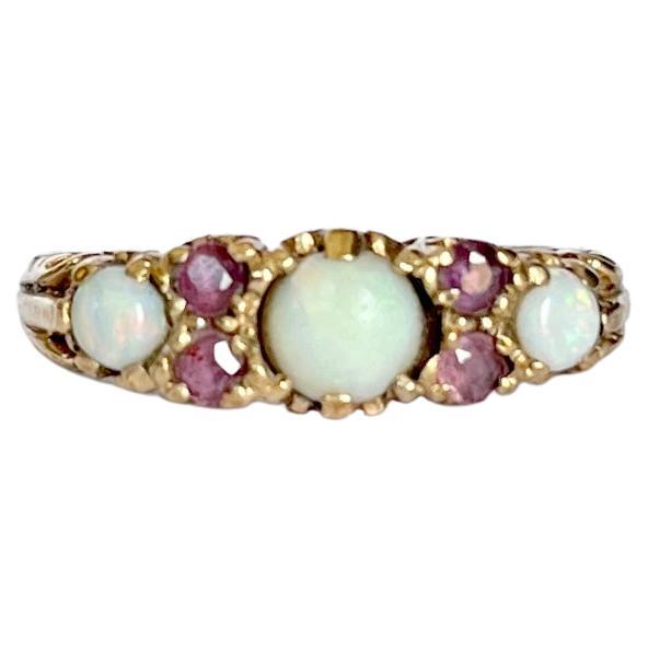 Edwardian Opal and Ruby 9 Carat Gold Ring For Sale