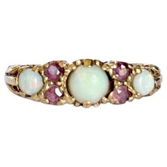Antique Edwardian Opal and Ruby 9 Carat Gold Ring