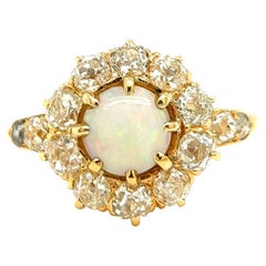 Edwardian Opal Diamond 14 Karat Yellow Gold Cluster Ring