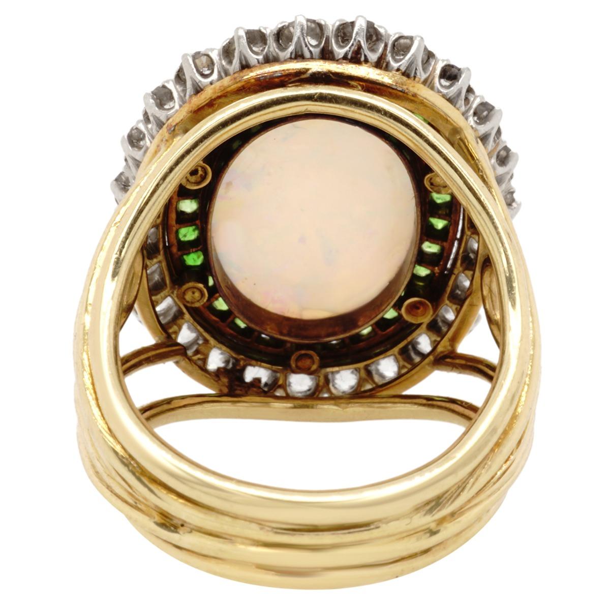 Edwardian Opal, Diamond and Demantoid Gold Ring 2