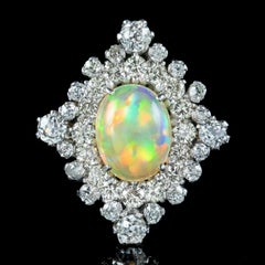 Edwardian Opal Diamond Cluster Ring in 3.5 Carat Opal