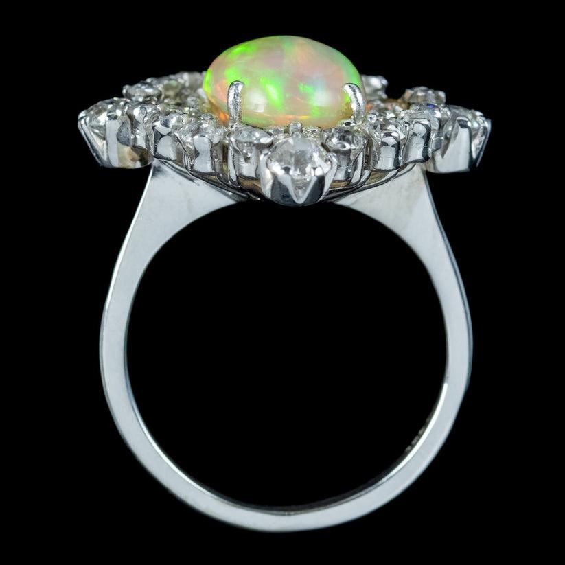 Cabochon Edwardian Opal Diamond Cluster Ring in 3.5 Carat Opal For Sale
