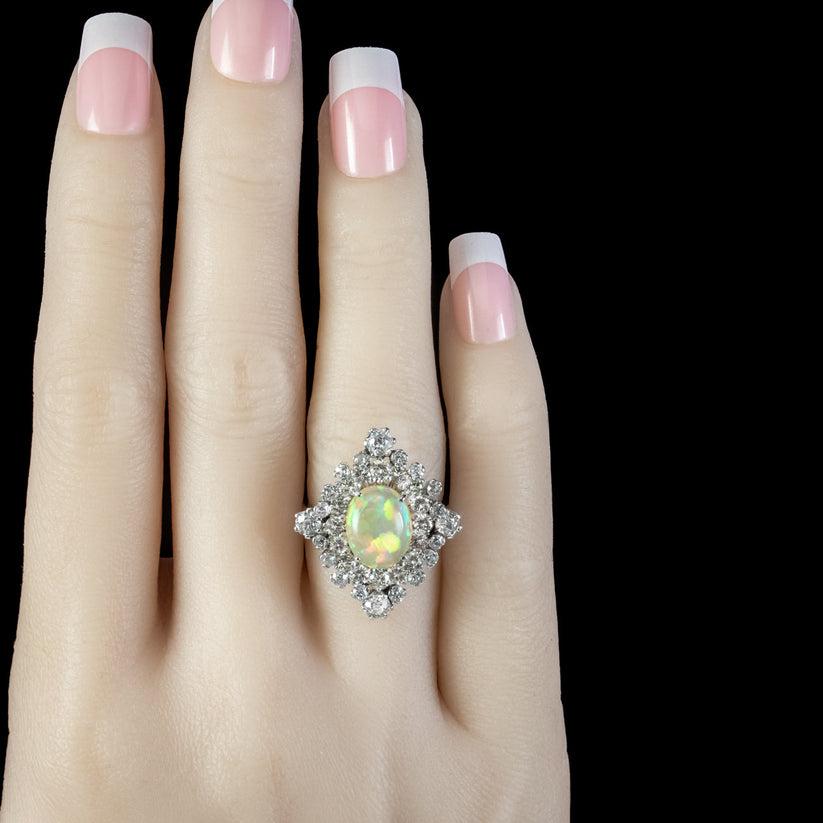 Women's Edwardian Opal Diamond Cluster Ring in 3.5 Carat Opal For Sale