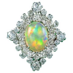 Edwardian Opal Diamond Cluster Ring in 3.5 Carat Opal