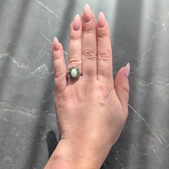 Edwardian Opal Diamond Demantoid Garnet Platinum 18K Gold Antique Cluster Ring