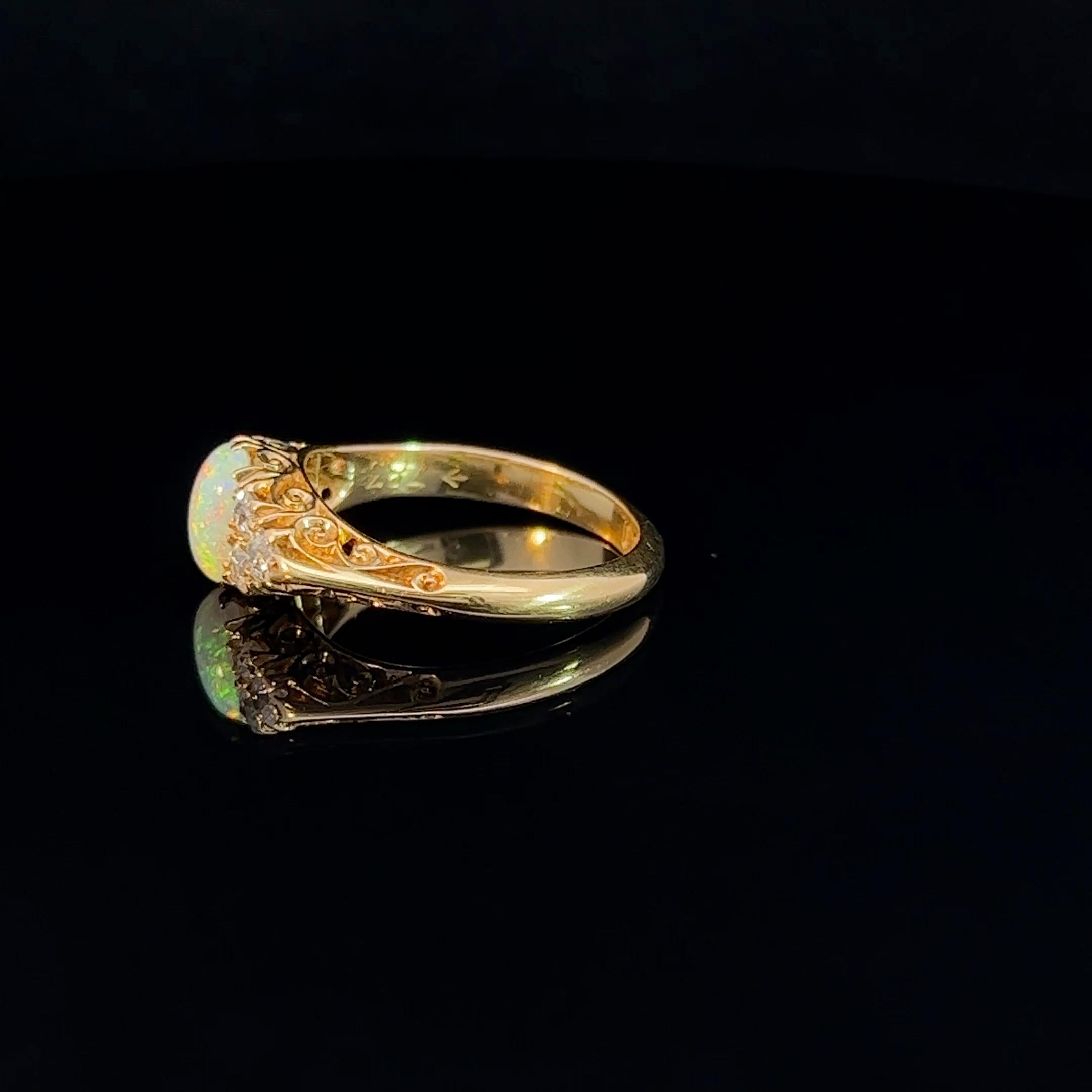 Women's or Men's Edwardian Opal & Diamond Half Hoop Ring Circa 1902 For Sale