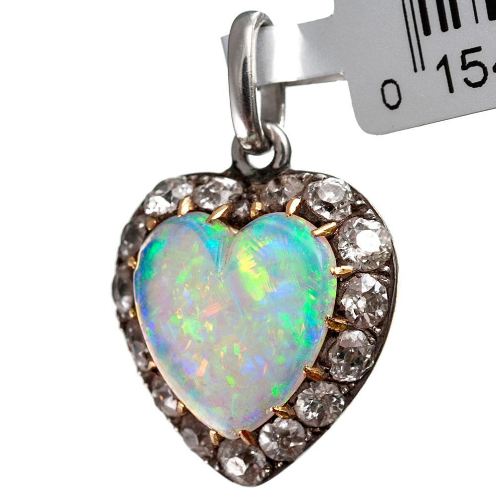 Edwardian Opal and Diamond Heart Locket Pendant In Good Condition In Carmel-by-the-Sea, CA