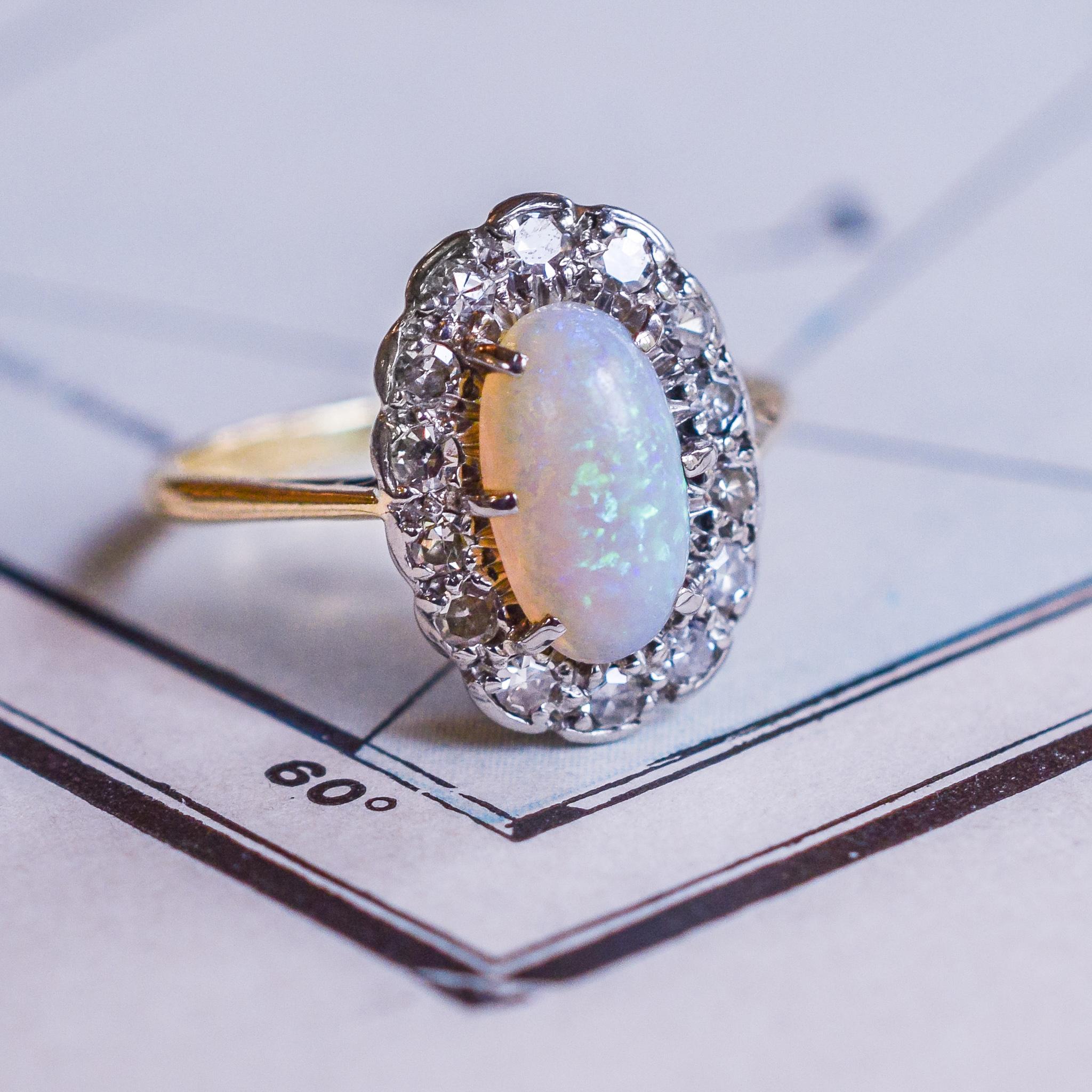Edwardian Opal Diamond Oval Cluster Ring 2