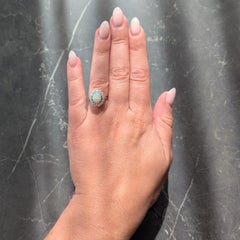 Edwardian Opal Diamond Platinum 14 Karat Yellow Gold Antique Halo Ring