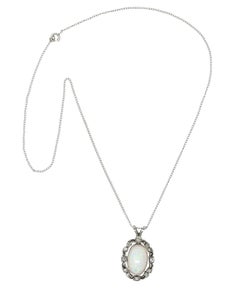 Edwardian Opal Diamond Platinum Wreath Pendant Necklace