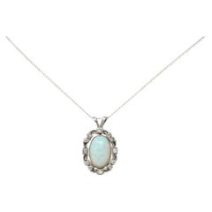 Edwardian Opal Diamond Platinum Wreath Pendant Necklace