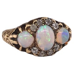 Edwardian Opal & Diamond Ring 18K Yellow Gold