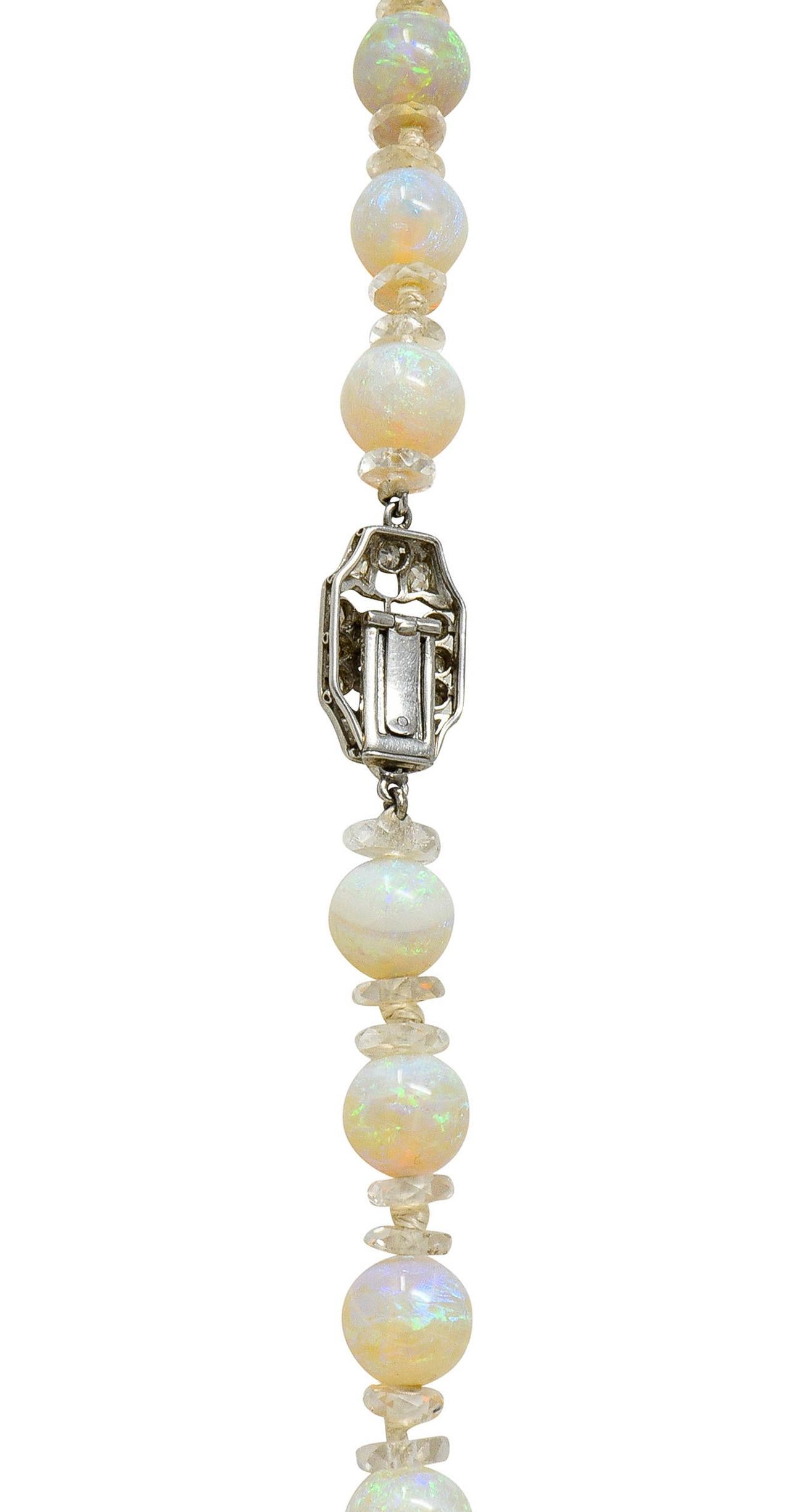 Edwardian Opal Diamond Rock Crystal Platinum Strand Necklace 2