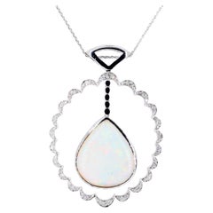 Vintage Edwardian Opal & Old Mine Cut Diamond Pendant Necklace in Platinum