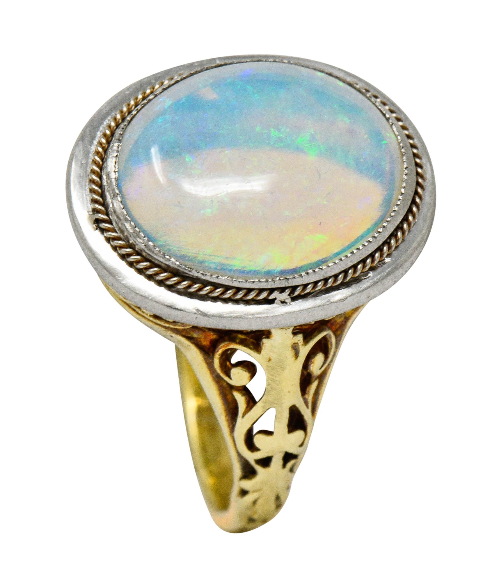 Edwardian Opal Platinum-Topped 15 Karat Gold Statement Ring 6
