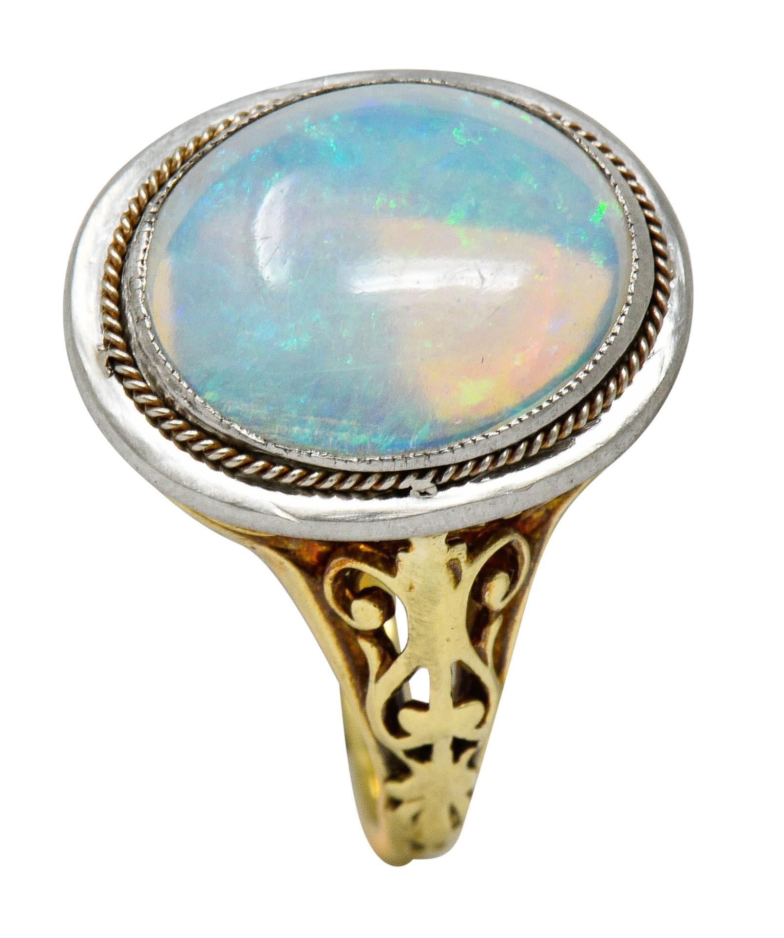 Edwardian Opal Platinum-Topped 15 Karat Gold Statement Ring 8