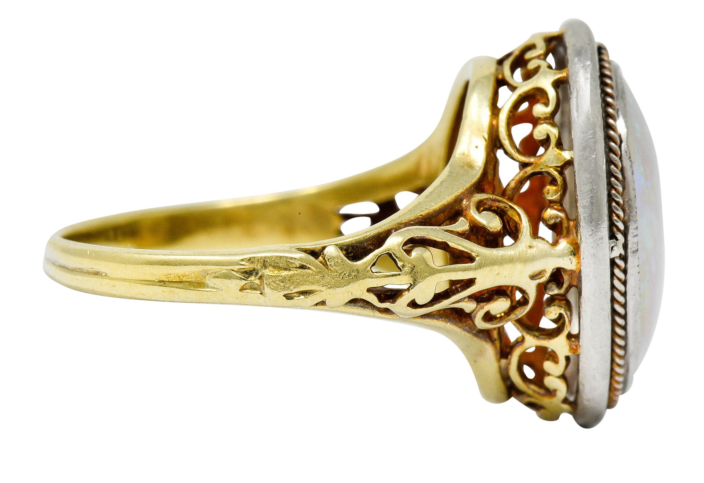 Cabochon Edwardian Opal Platinum-Topped 15 Karat Gold Statement Ring