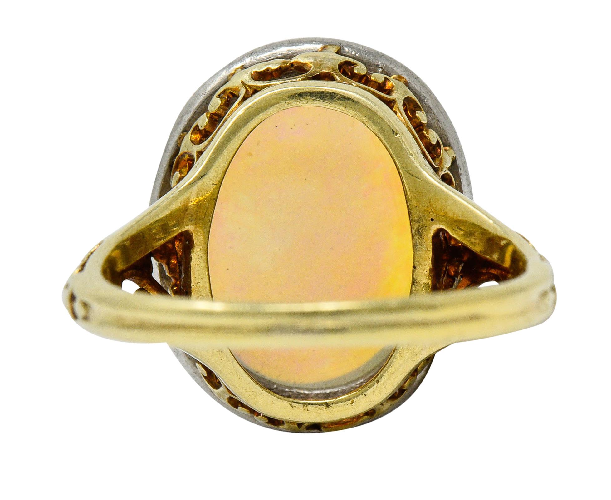 Edwardian Opal Platinum-Topped 15 Karat Gold Statement Ring In Excellent Condition In Philadelphia, PA