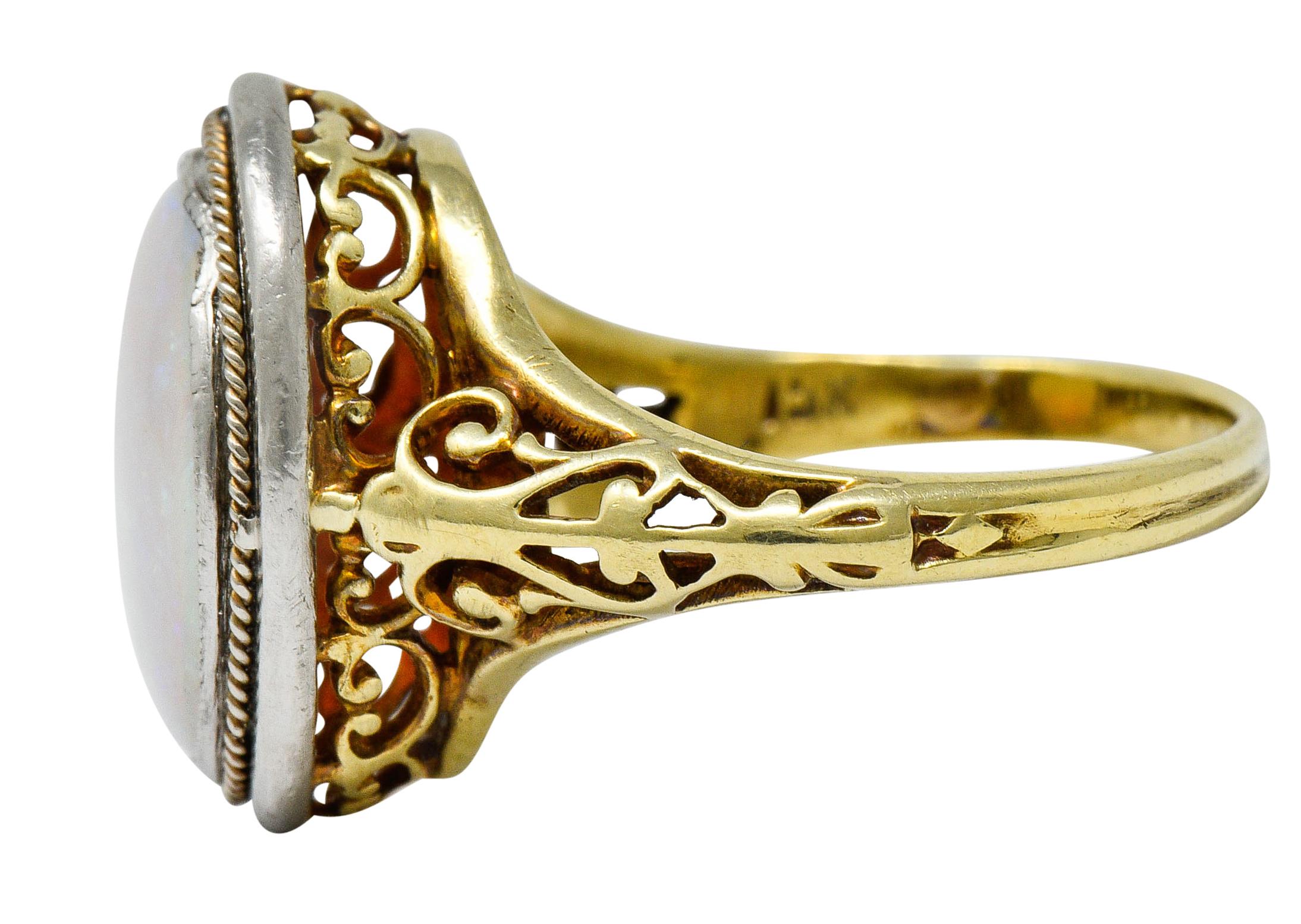 Women's or Men's Edwardian Opal Platinum-Topped 15 Karat Gold Statement Ring
