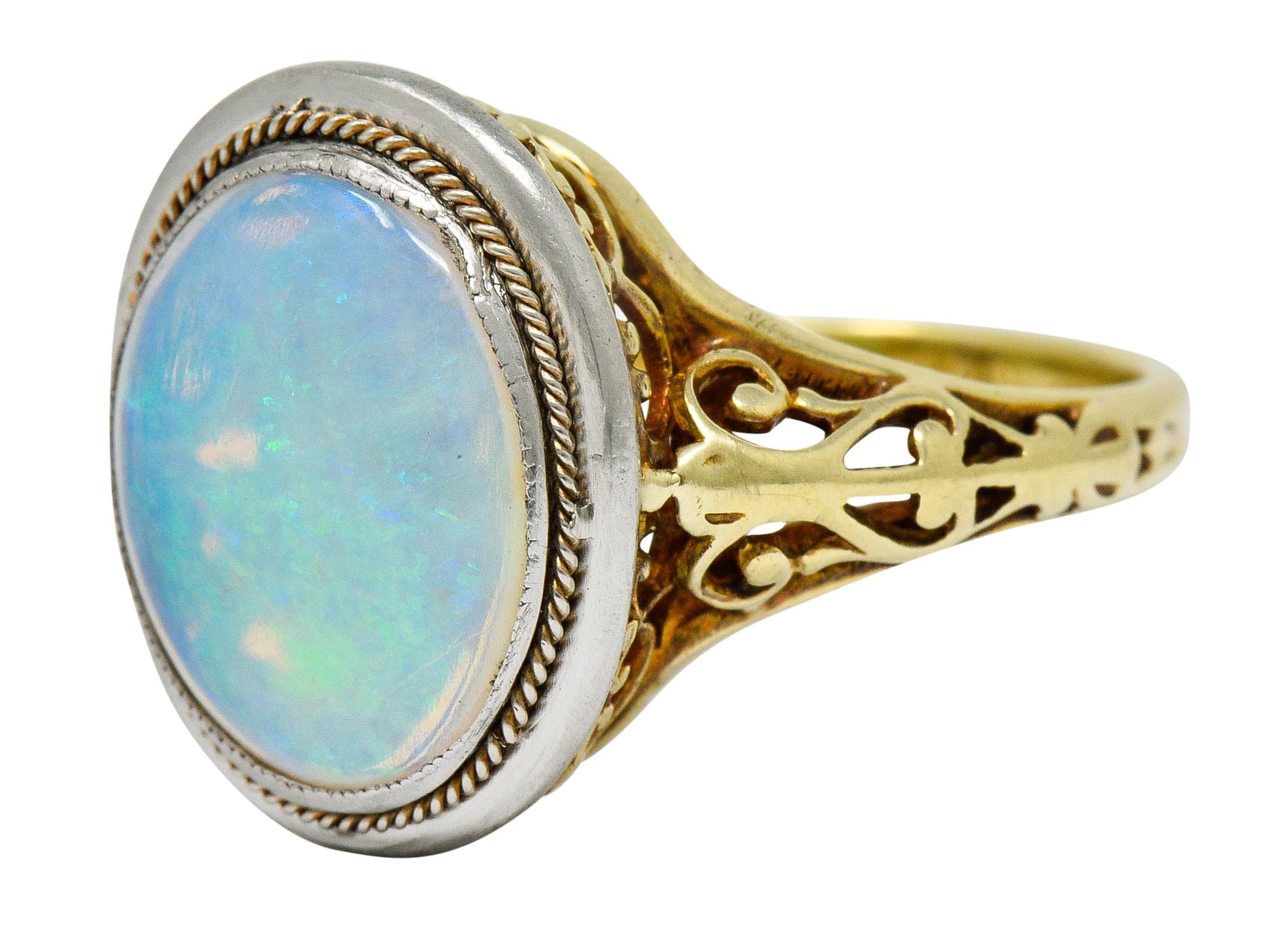 Edwardian Opal Platinum-Topped 15 Karat Gold Statement Ring 1