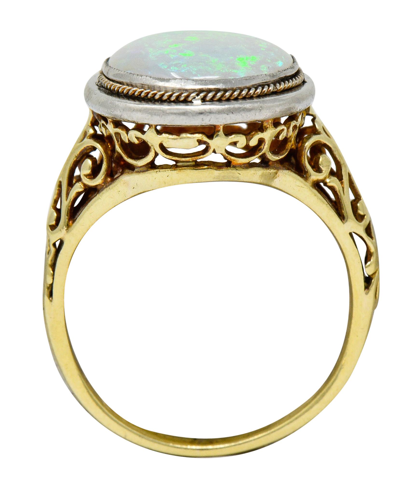 Edwardian Opal Platinum-Topped 15 Karat Gold Statement Ring 3